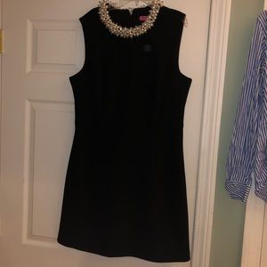 Pearl neck line black formal dress